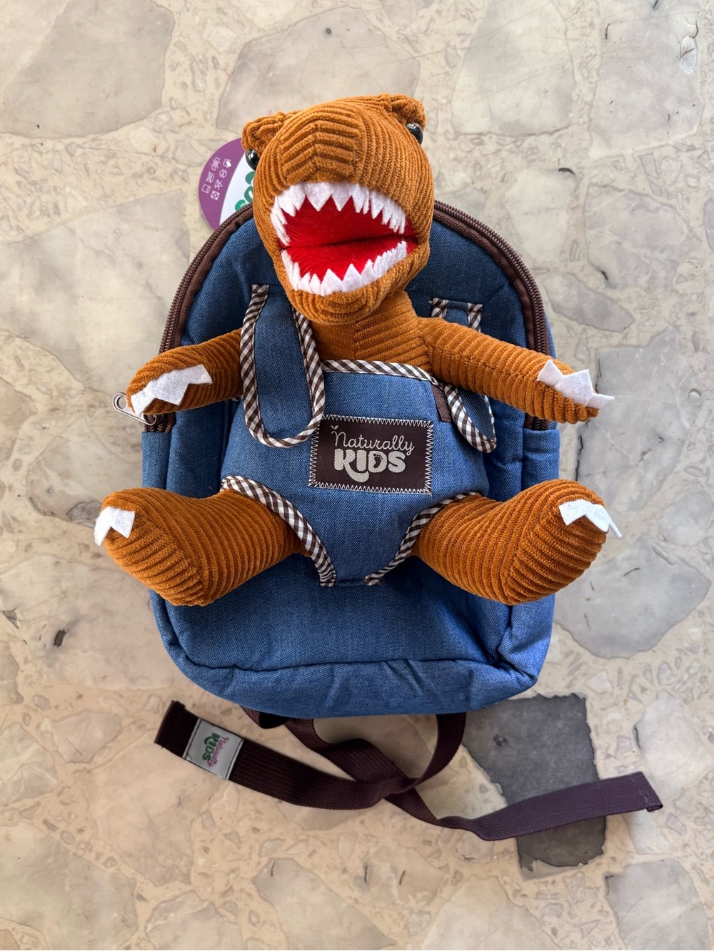 Naturally KIDS T-Rex Dinosaur Plush Backpack – Blue/Brown – NWT